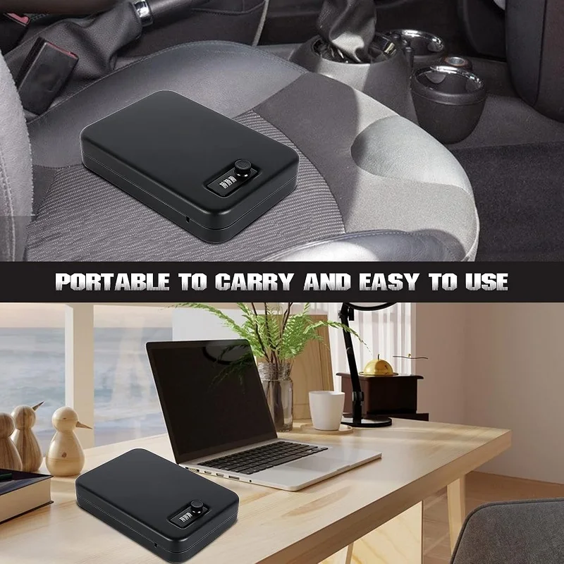 Small Safe Box Portable Travel Lock Storage Cabinet 3-digit Password Case with Security 3Ft Steel Cable for Passport Jelwery