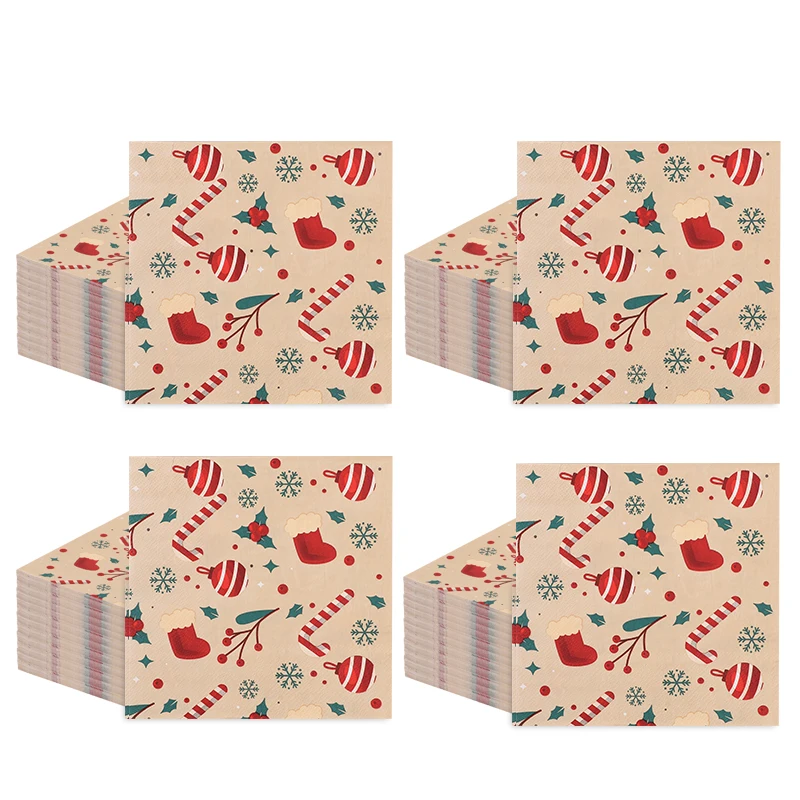20 Stück Frohe Weihnachten Design Bedruckte Servietten Gästehandtücher Einweg Premium Abendessen Servietten für Weihnachtsfeiern Neujahrsdekoration