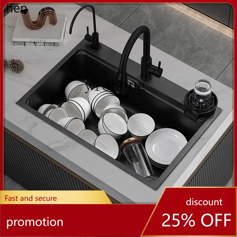 

YFY Kitchen Nano Black Sink Large Single Sink Sus304 Stainless Steel Thickened Vegetable Washing Bowl under Counter