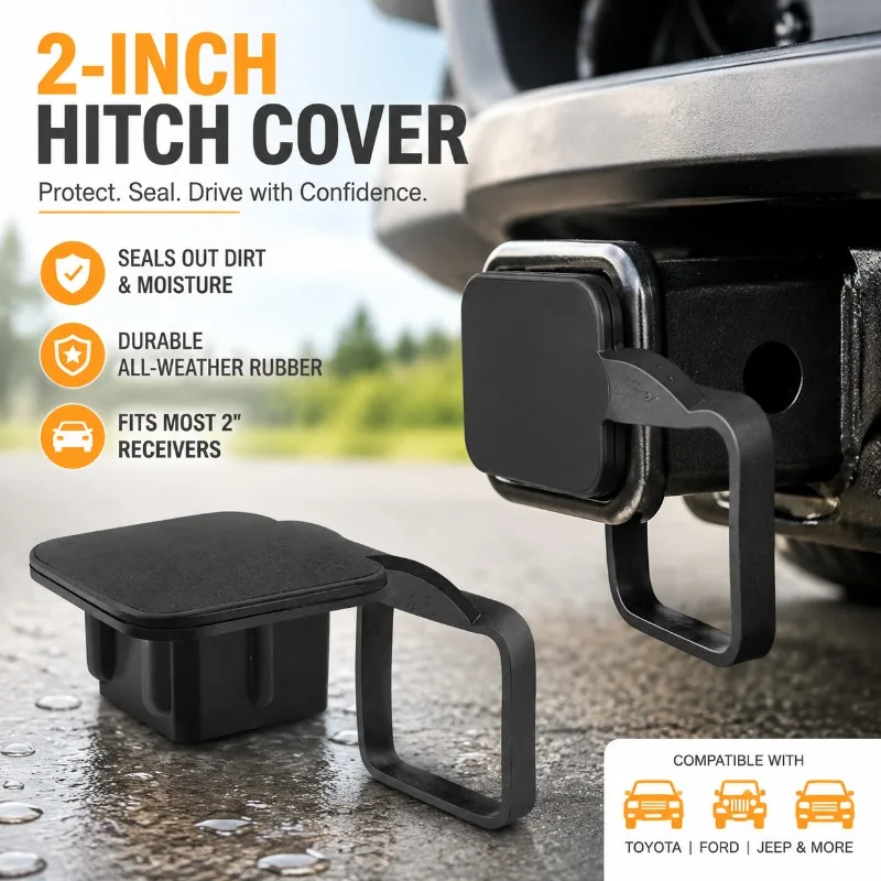2-Inch Trailer Hitch Cover Plug, Waterproof Rubber Tube Cap Protector for 2