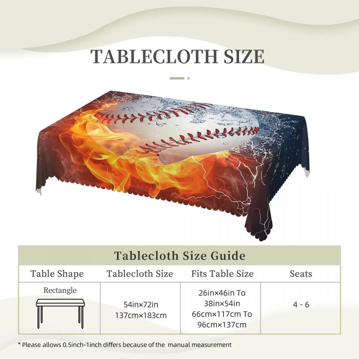 Baseball In The Fire And Water Tablecloth Restaurant Kitchen Rectangular Tablecloth Festival Party Outdoor Dining Table Cover