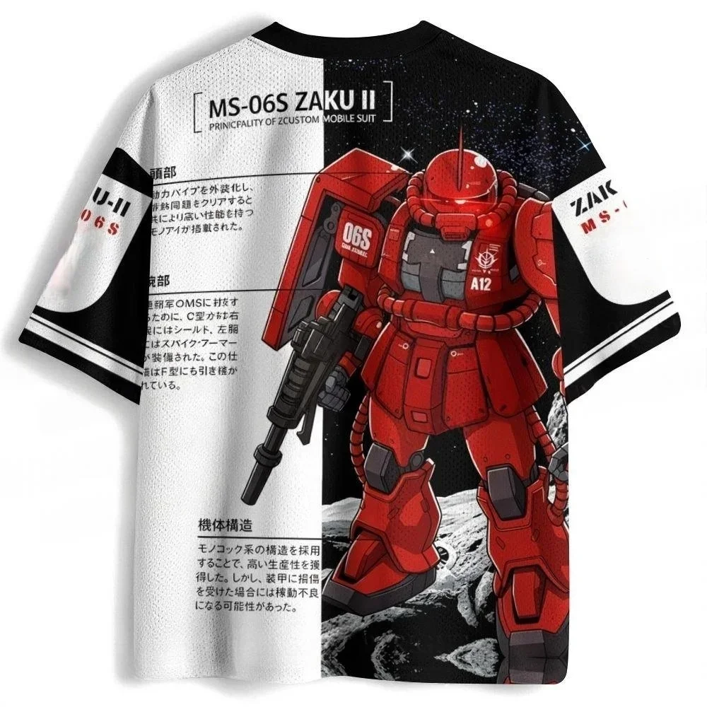 2026 Japanese retro Gundam mecha universe starry sky 3D printed men's and women's loose V-neck breathable anime short sleeves