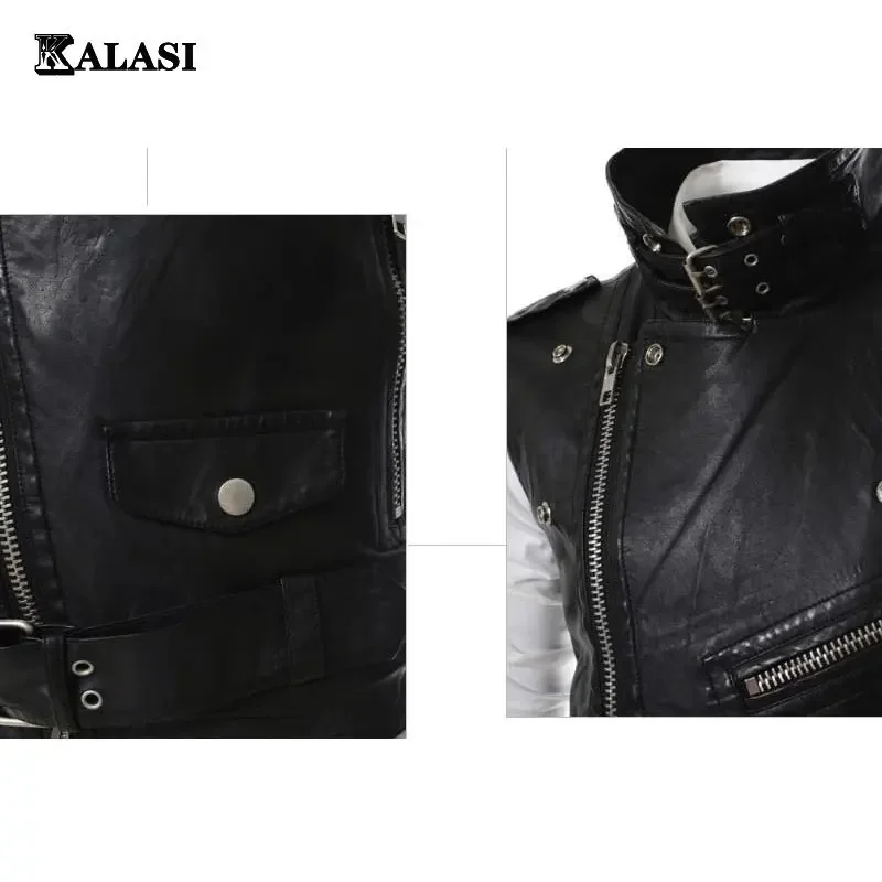 2023 Autumn Fashion Multi Zipper Short PU Faux Leather Vest Men Motorcycle Waistcoat Sleeveless Leather Jacket