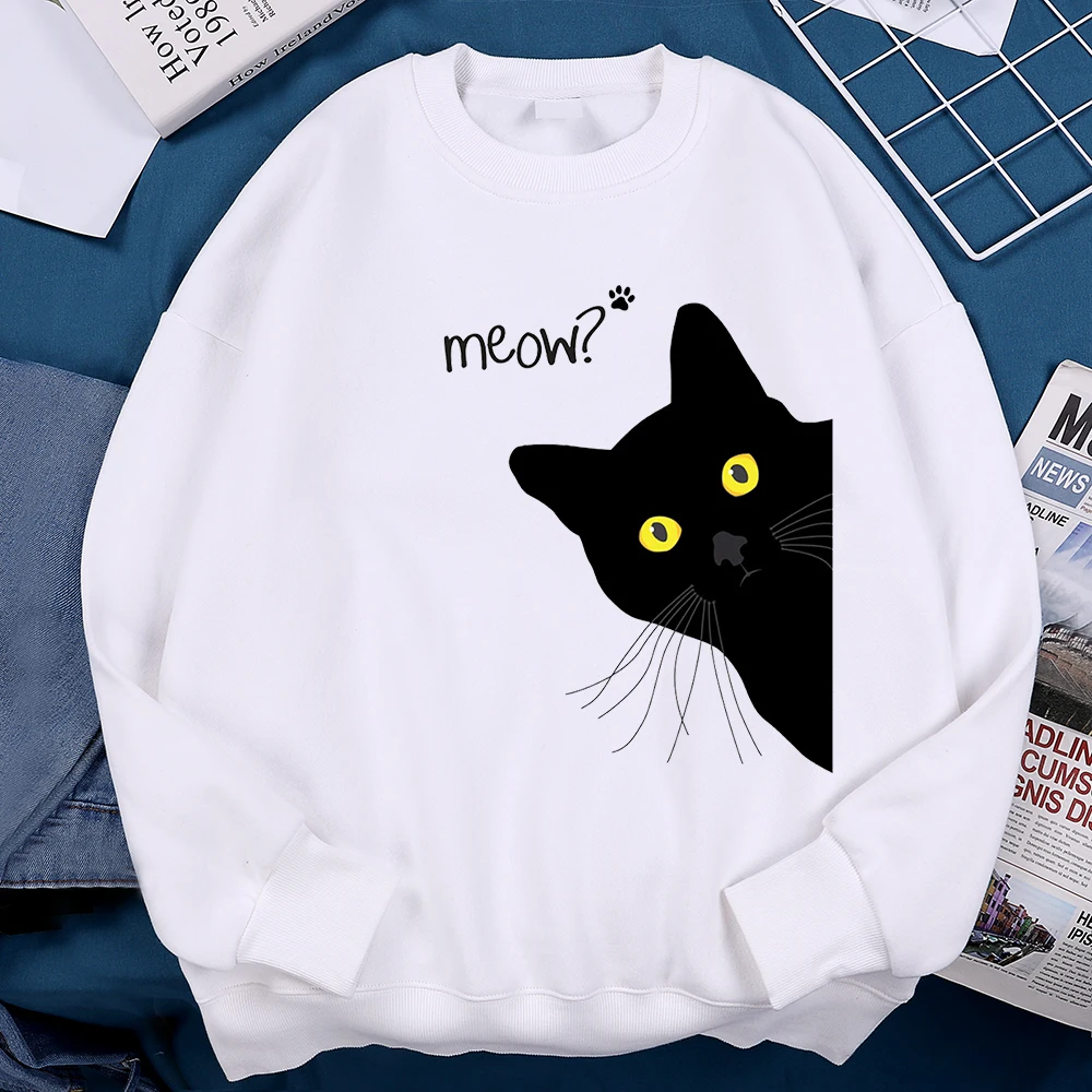 Meow The Black Cat Stared Intently Hoody Men Women Personality Loose Sweatshirts O-Neck Oversize Clothing Pullover Hoody Couple