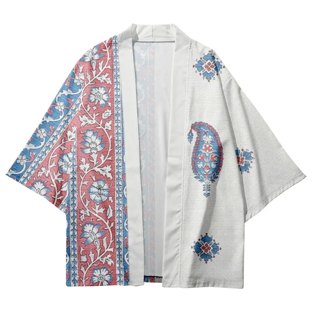 

Traditional Cashew Flowers Splicing Printed Japanese Kimono Beach Shorts Anime Clothes Cardigan Cosplay Couple Men Women Yukata