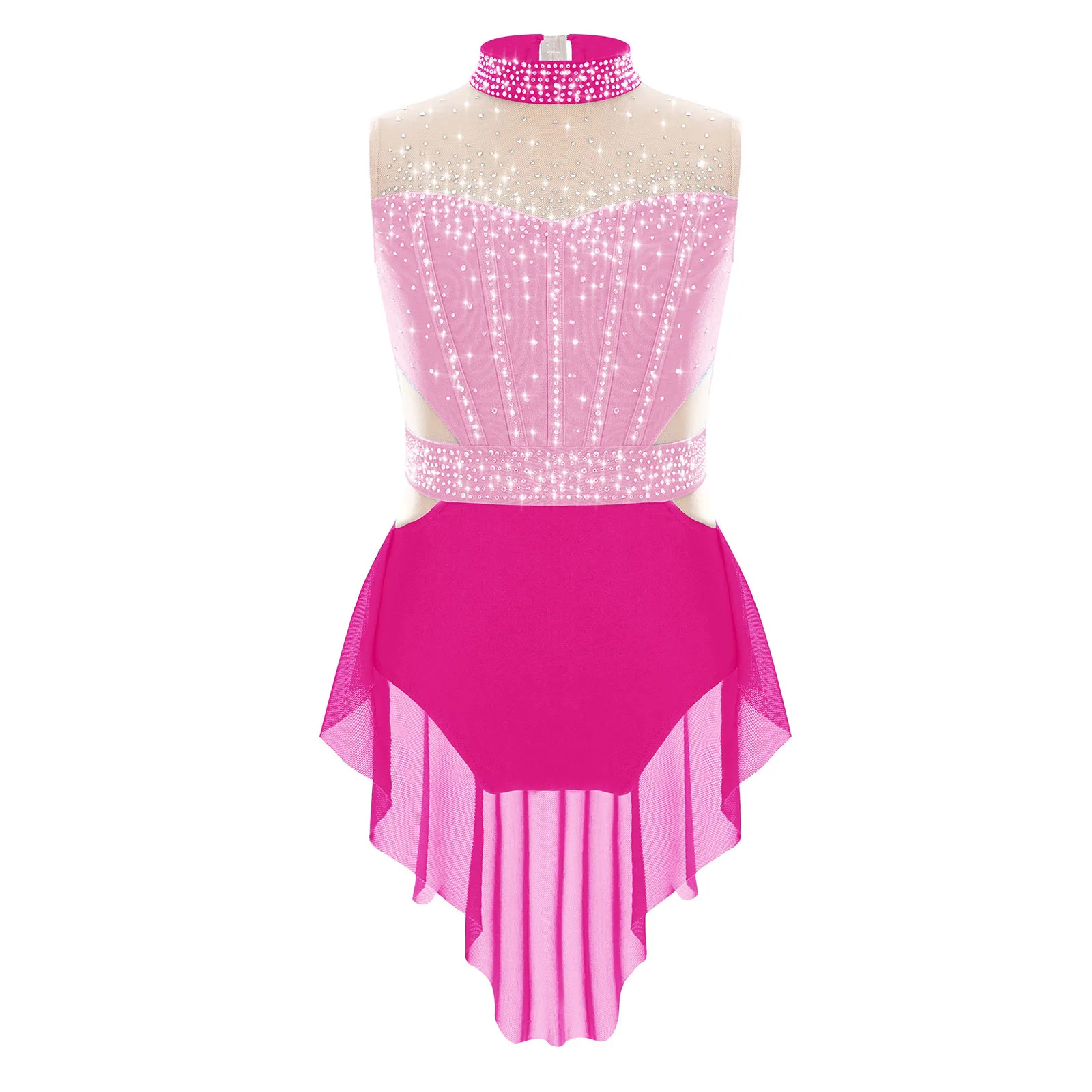 

Kids Girls Ballet Lyrical Dance Dress Children Rhinestones Mesh Gymnastics Skirted Leotard Figure Skating Ballerina Costumes