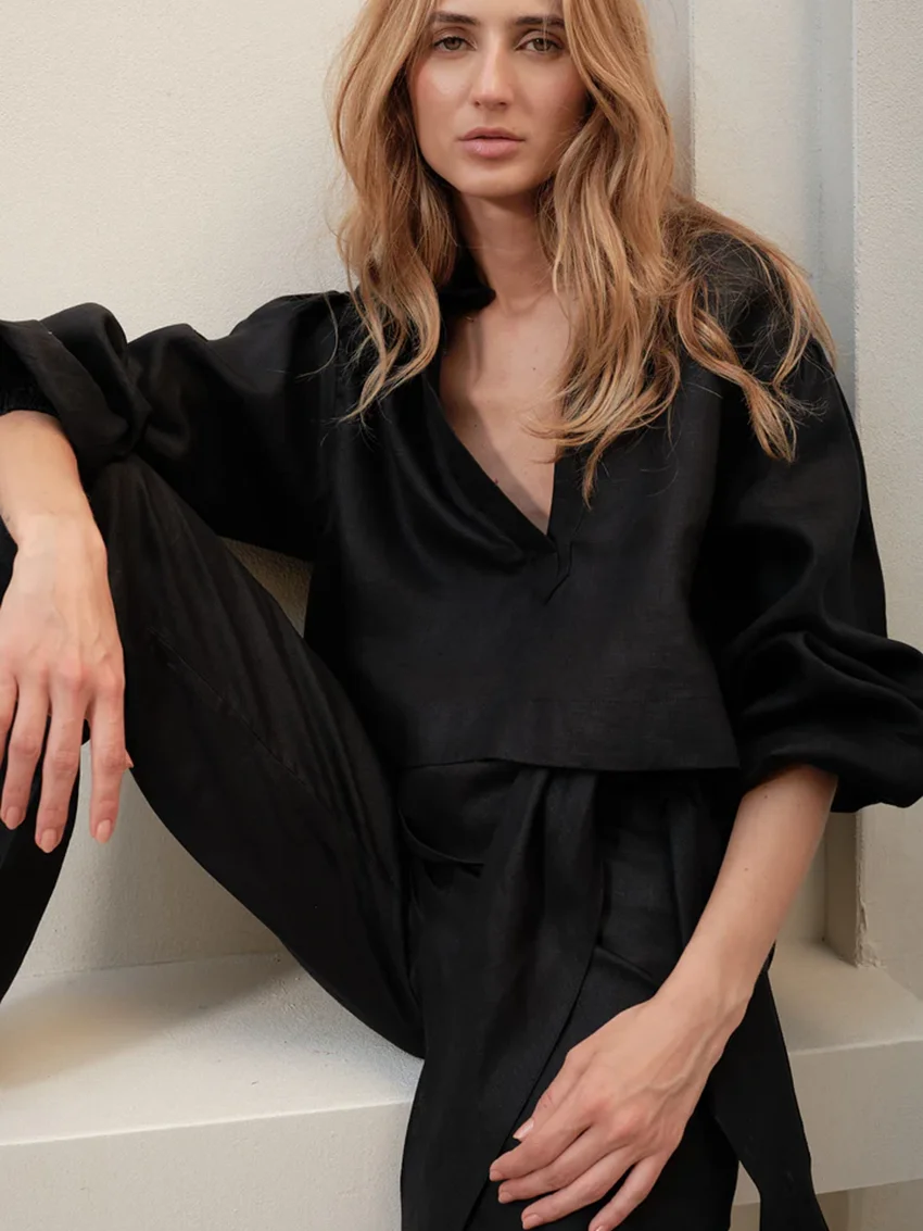 Marthaqiqi Home Clothes Women Turn-Down Collar Pajamas Long Sleeve Nightie Crop Top Nightwear Pants Casual Ladies Nightgowns Set