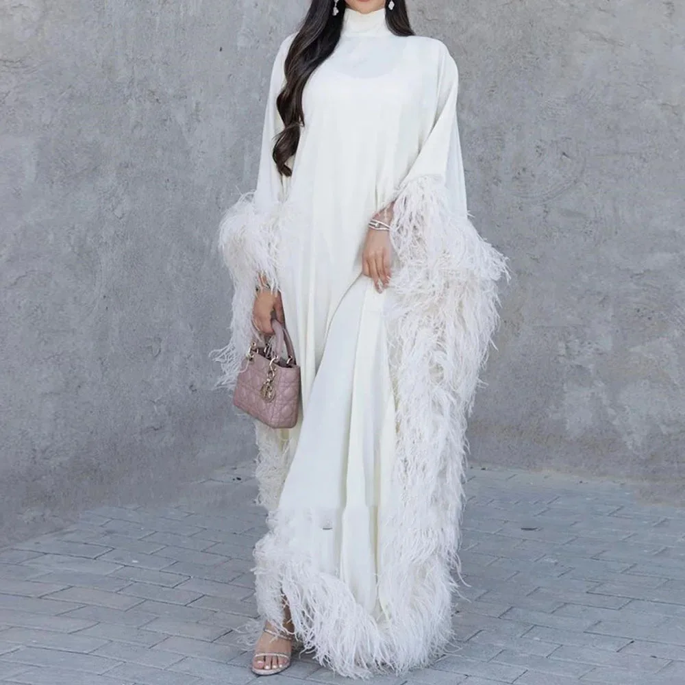 Luxury Prom Dress With Feather Sleeves Customized Wedding Party Dress Formal Gown Dubai Saudi Arabia Elegant Evening Dress