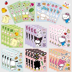 8/16 hojas Sanrio dibujos animados hacer una cara rompecabezas pegatinas Hello Kitty Kuromi niños ensamblar rompecabezas juegos divertidos regalos de fiesta para niños