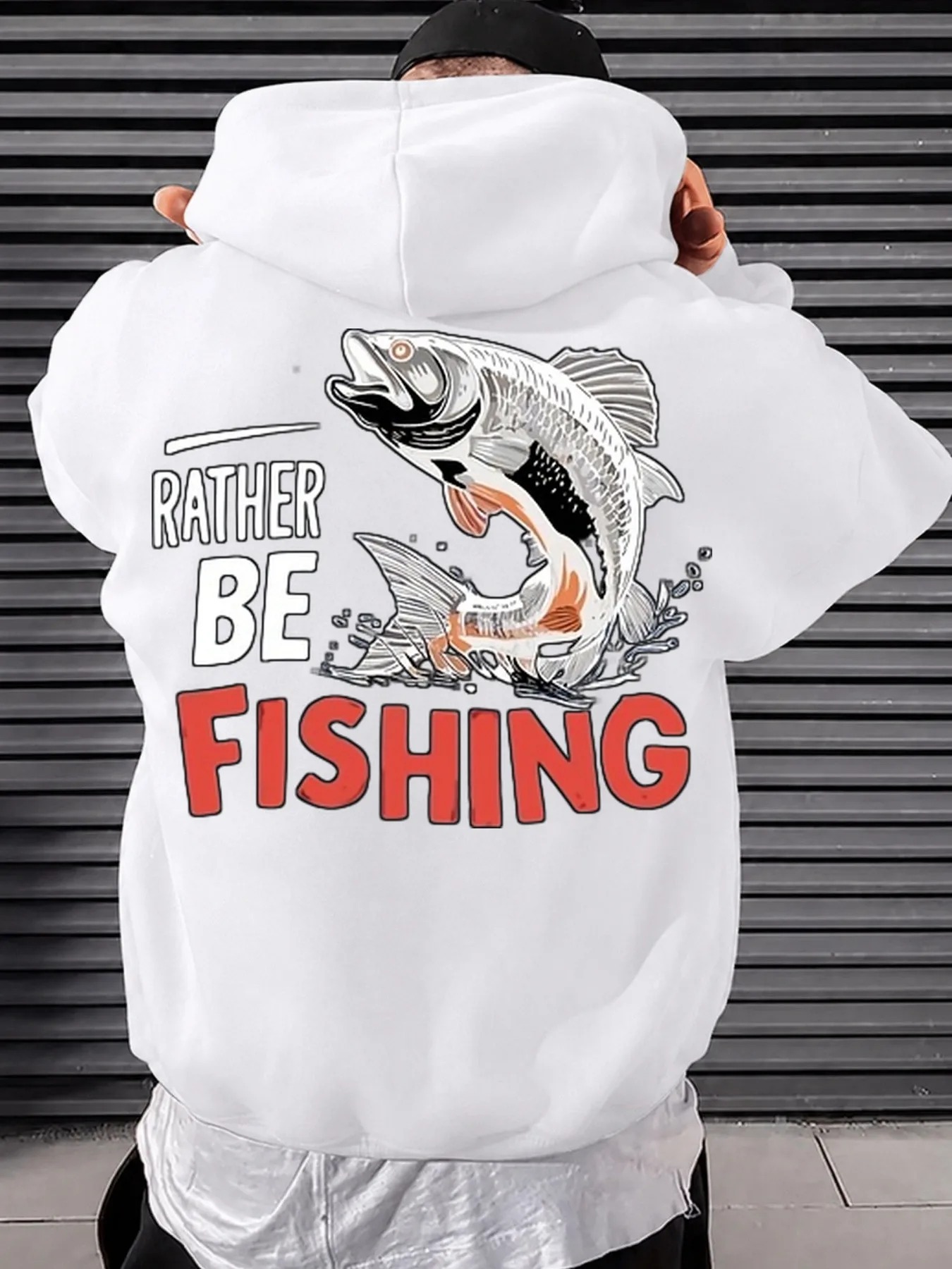 Men'S Funny Graphic Hoodie, Rather Be Fishing Jumping Tarpon Fish Water Splash Print, Retro Casual Style, All-Season Loose Fit Pullover for Anglers, Lake Trips And Daily Leisure Wear