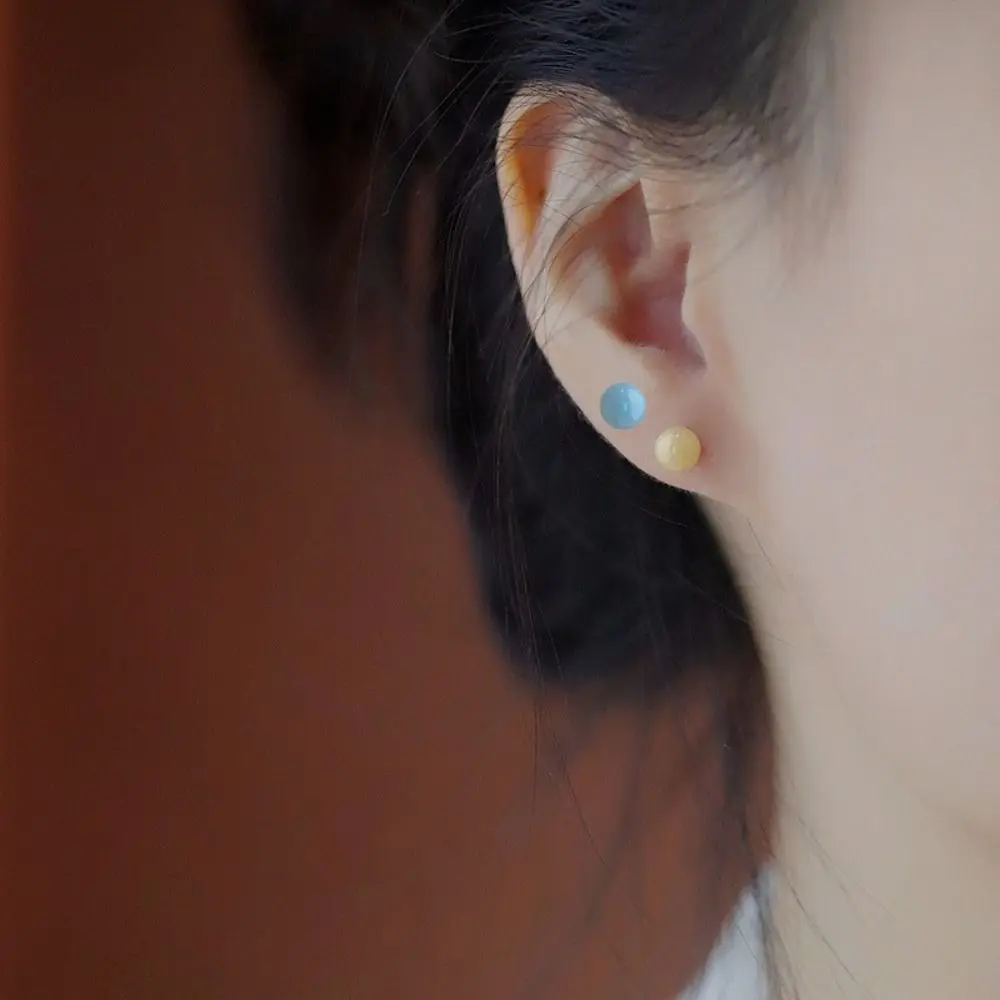 Fashion Design Cream Color Bead Earring Mini Ceramics Beanie Stud Earring Korean Style Jewelry Accessories Round Bead Earrings