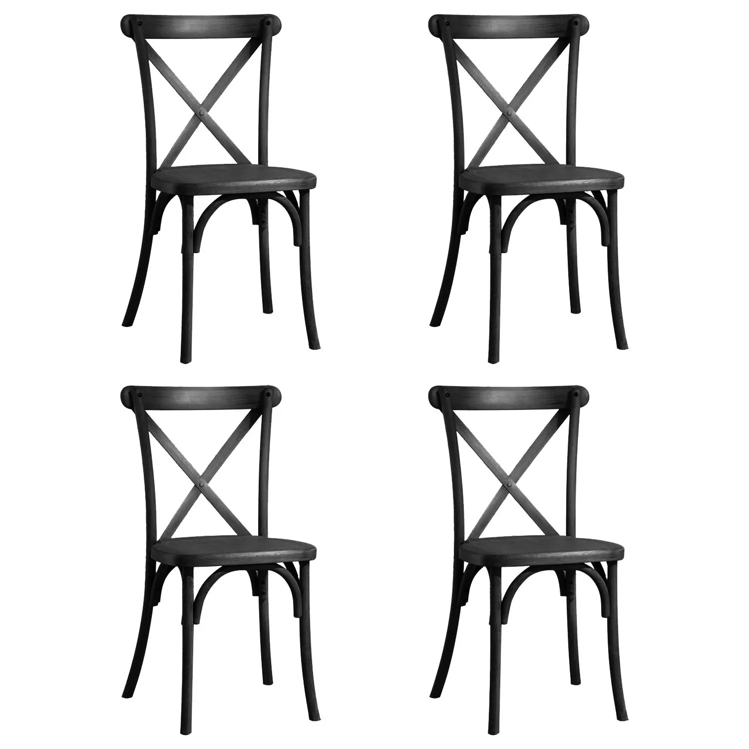 Resin Cross Back Chair for dinning room, wedding, commercial use, 4-pack, Black