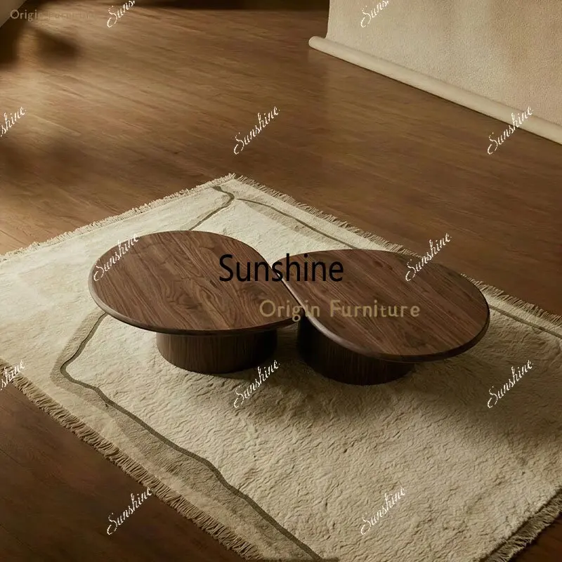 

Wabi Sandy Wind Solid Wood Oval Small Apartment Living Room Home Homestay Coffee Table