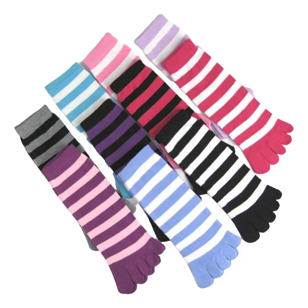 Creative Cotton Full Toe Socks Colorful Stripe Random Color Toe Separated Socks Soft Cozy Breathable Female Floor Slippers