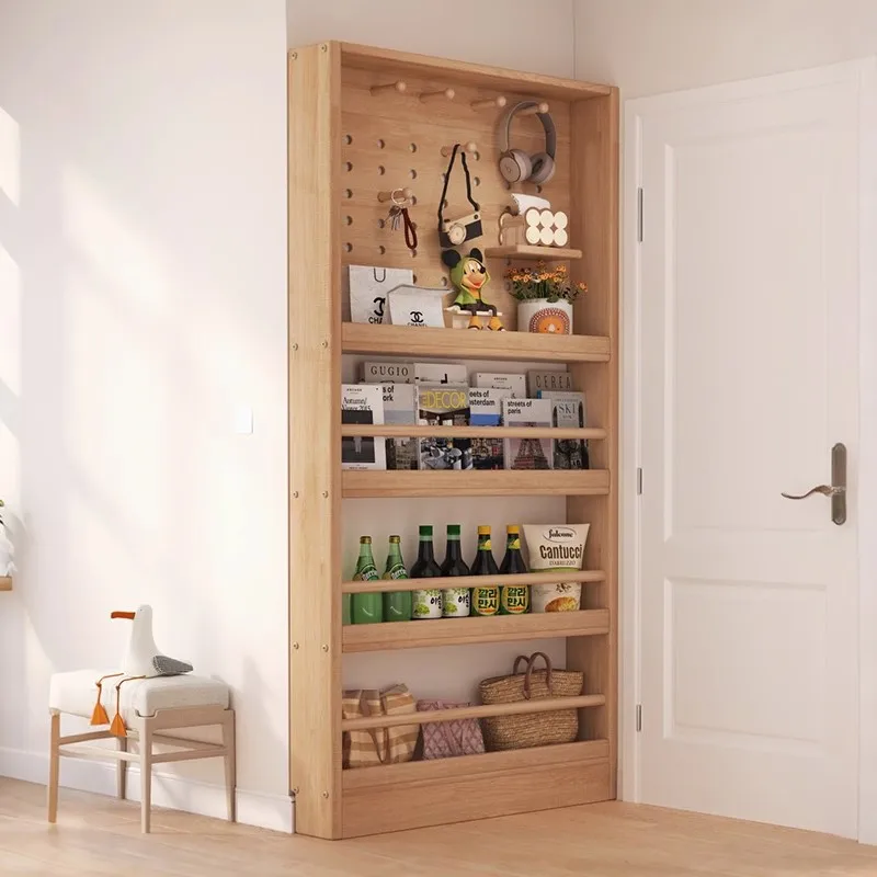 #Ultra-thin door rear shelf crevice storage cabinet10cm solid wood bookshelf hole board wall hanging against the wall Children's