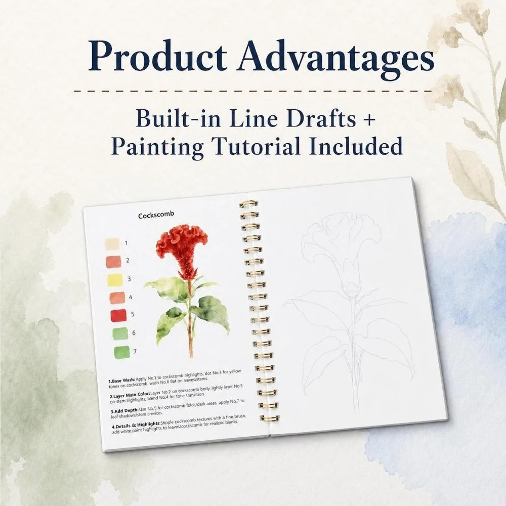 200GSM Watercolor Workbook Flower Scenery Animal Spiral-Bound Watercolor Painting Book Multiple Styles Artistic