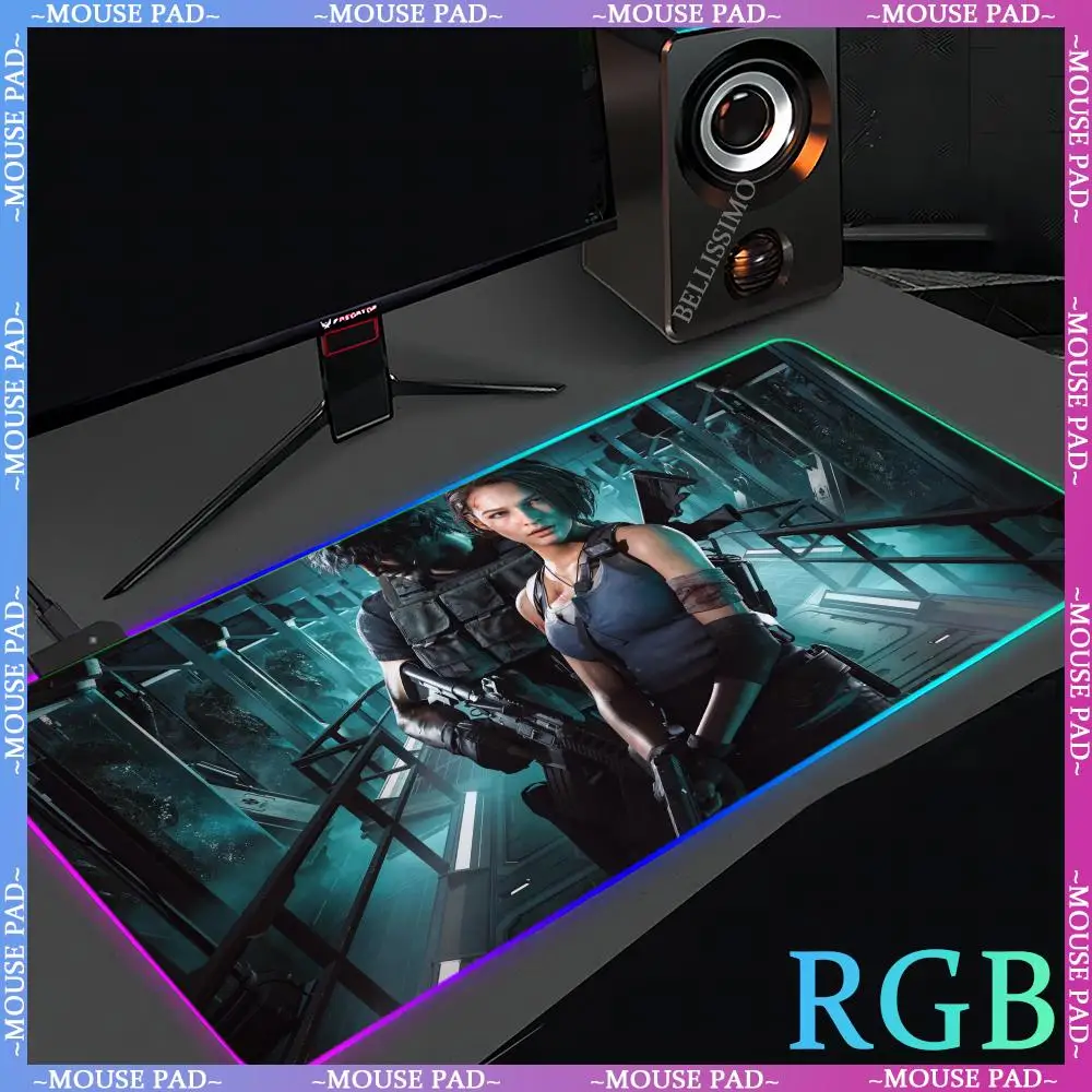 The third horror shooting game Resident Evil series RGB mousepad non-slip rubber computer pad XXL luminous game pad keyboard pad