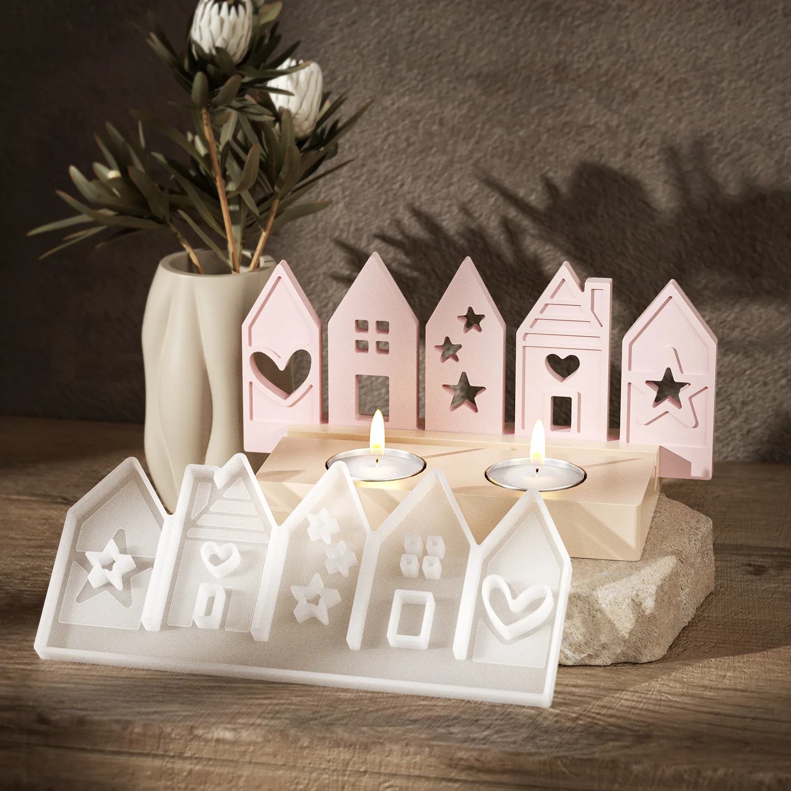 

Houses Silicone Mold House Insert For Tea Light Holder Hollow Light House Mold For Candle Holder Insert Slider Casting Mold
