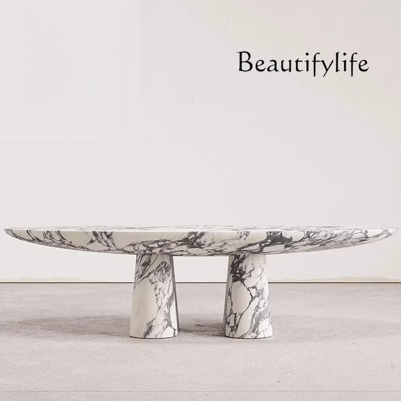 Nl Italian Natural Marble Coffee Table Living Room Household Small Apartment Simple Creative Special-shaped Cream Style Retro C