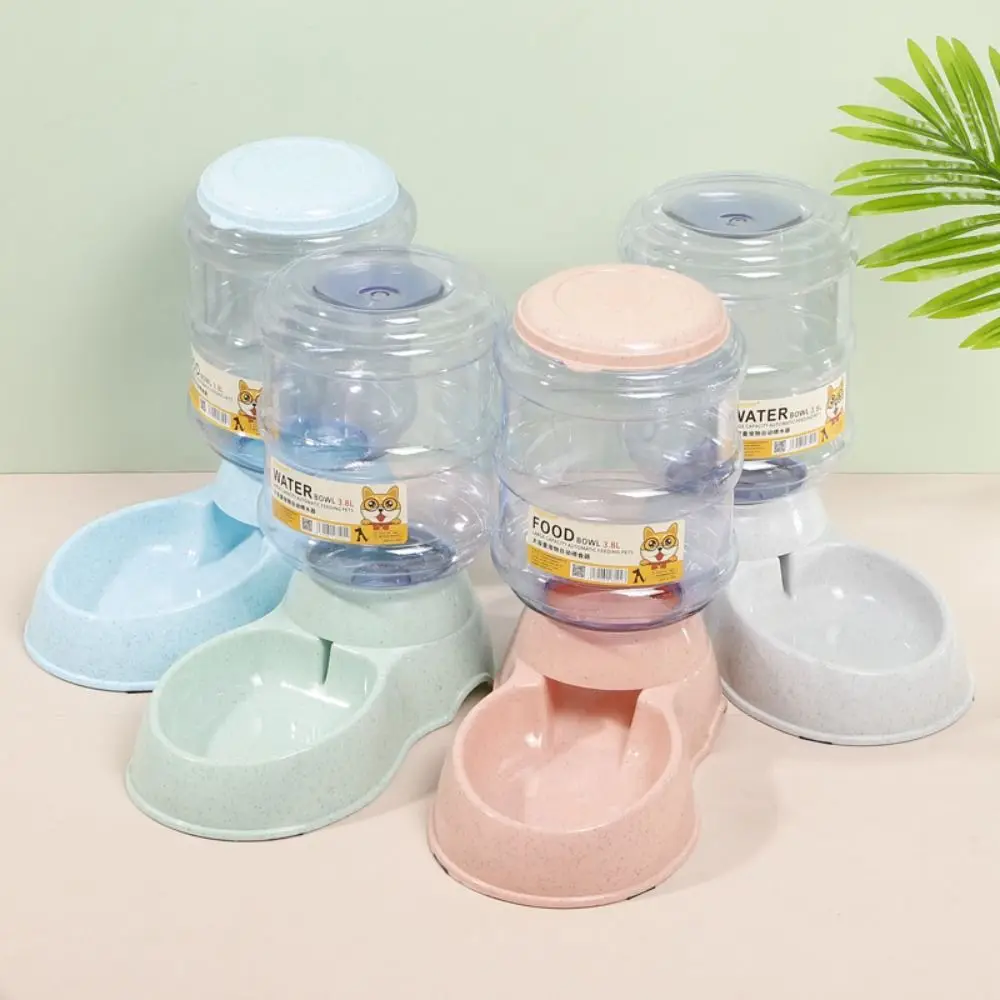 Plastic Dog Cat Food Dispenser 3.8L Gravity Feeder Pet Food Drinking Bowl Large Capacity with Storage Bucket