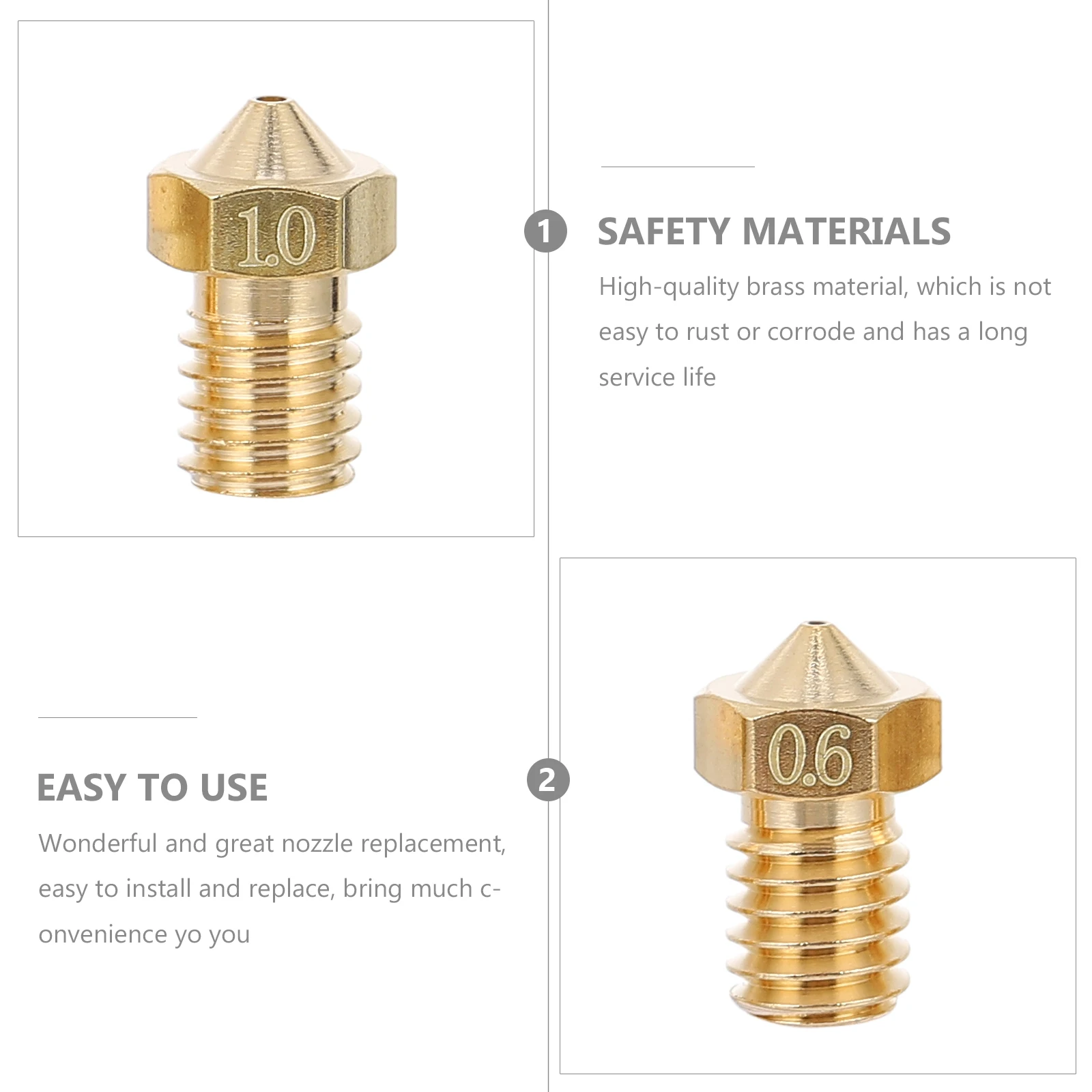 

30pcs 3D Printer Nozzle Thread Brass Head Golden Accessory High Quality Non Rust Smooth Wall Low Viscosity 3D Printing Parts