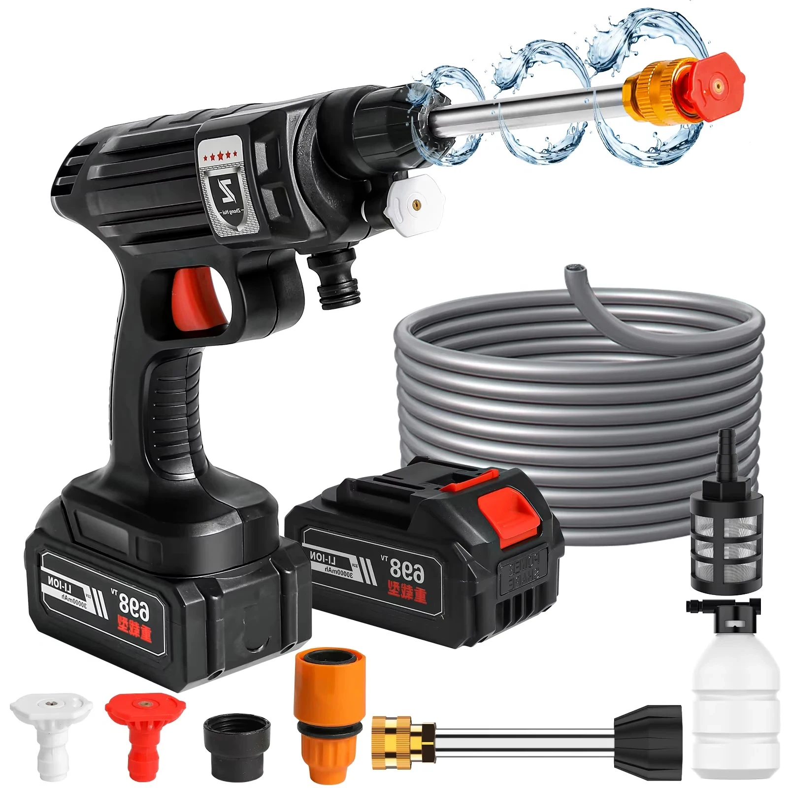 1500W 30000mAh sans fil haute pression lavage pistolet à eau de pulvérisation lavage de voiture pression eau jardin Machine à laver avec batterie