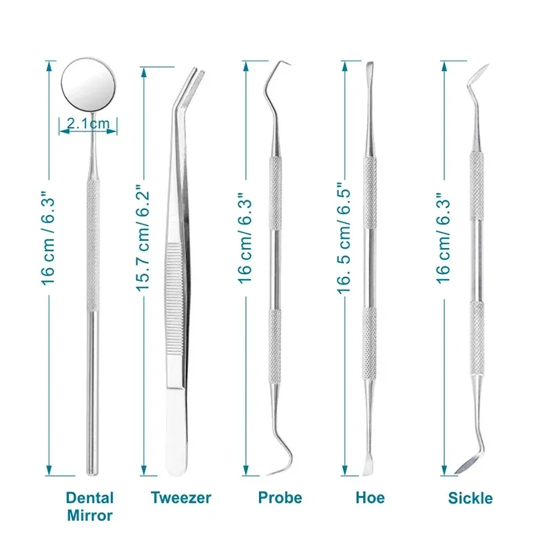 Herramientas de limpieza de dentista de acero inoxidable, espejo Dental, doble sonda, Hoz/limpiador de dientes, productos de herramientas dentales,