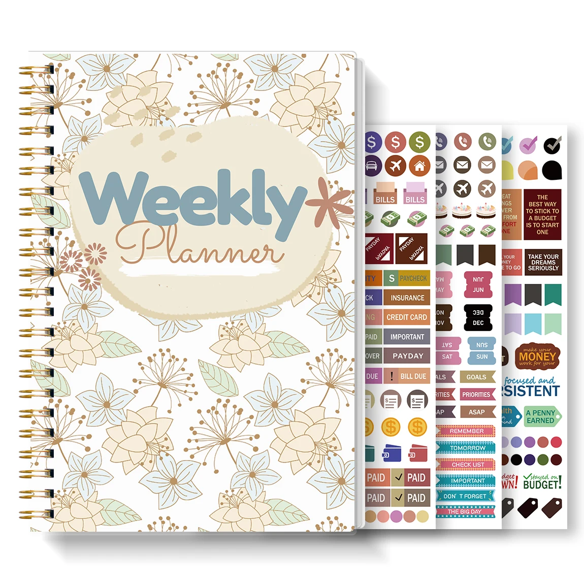 Agenda Semanal sin Fecha, Cuaderno Espiral con Rastreador de Hábitos, Lista de Tareas, Pegatinas para Establecer Objetivos, para el Trabajo y la Escuela