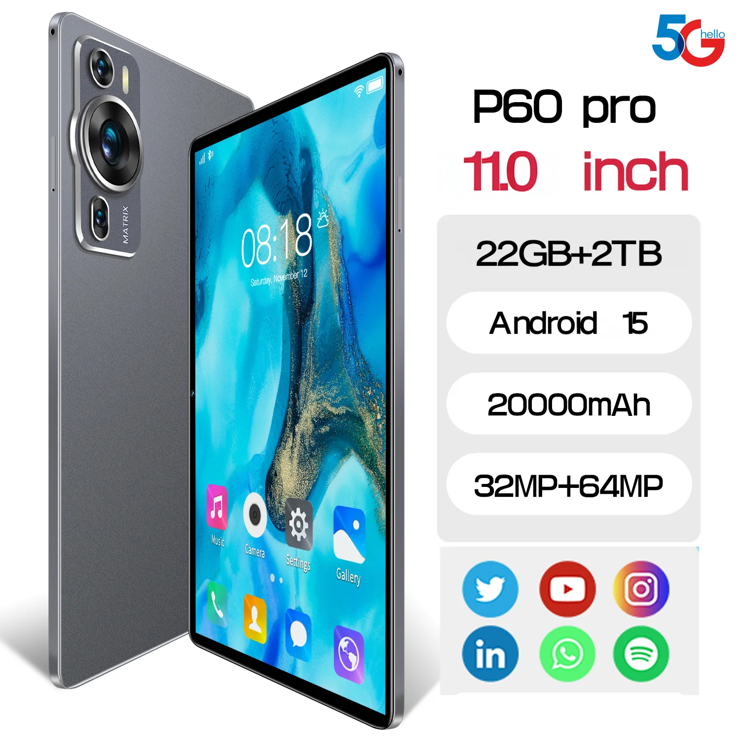 2025 Android 15 Tablet PC With keyboard P60 Pro Tablet Pc 20000mAh