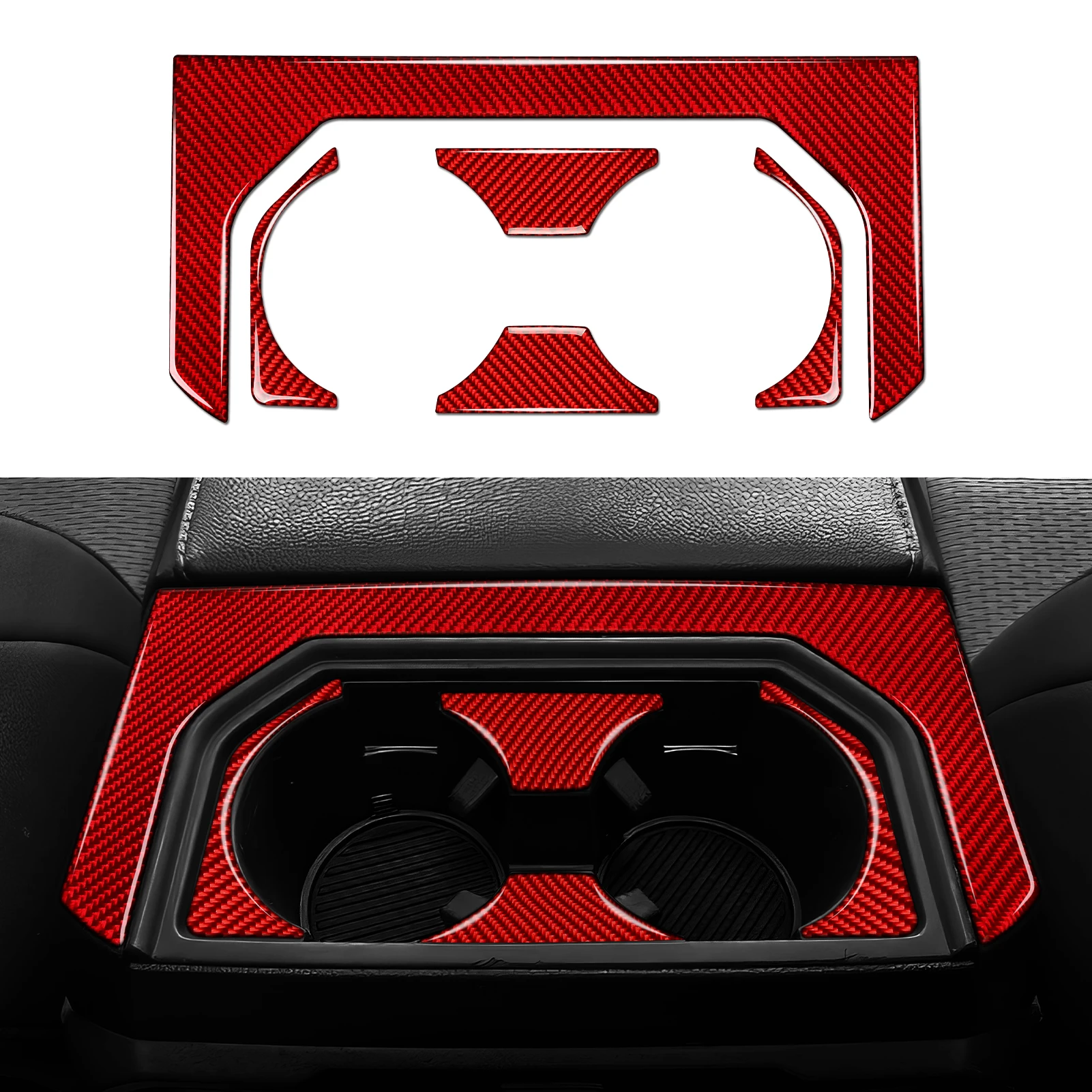 Red Carbon Fiber Interior Sticker. Car Rear Cup Holder Panel. For Ford F-150 250 350 450 550 (2015-2022) Trim Accessories.
