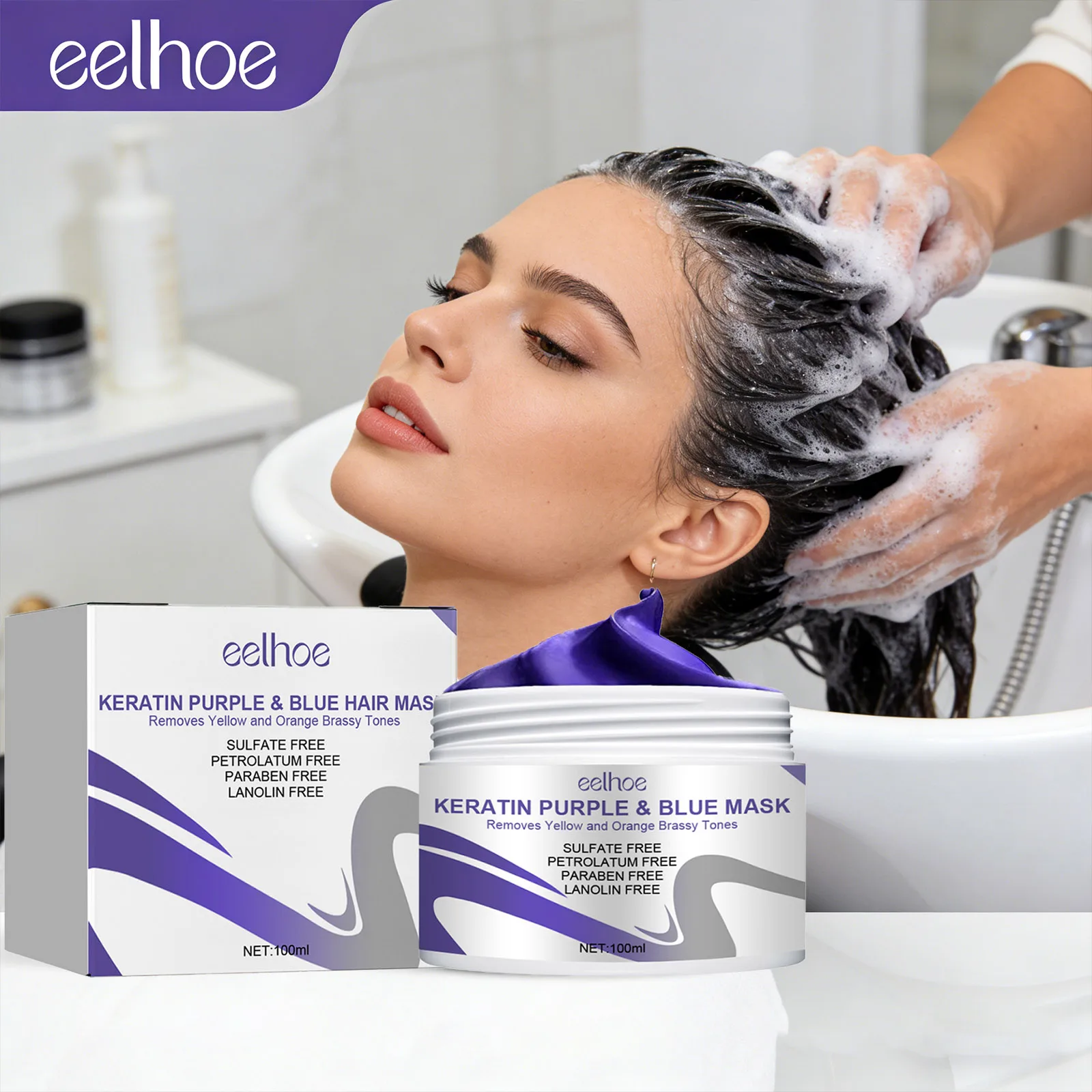 

﻿Keratin Purple & Blue Mask Moisturizing Repair Damaged Hair Remove Yellow Tone Brightening Anti- Frizzy Vitamin Hair Care Mask