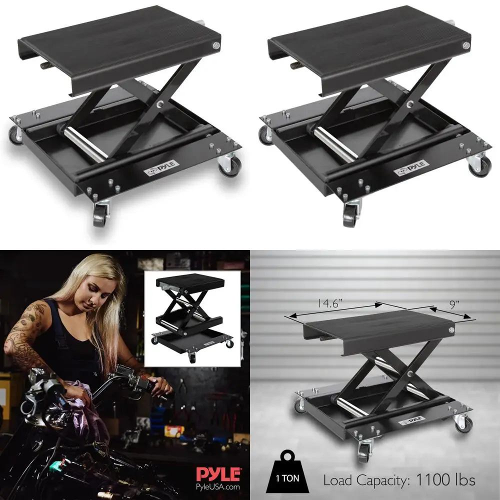 

Портативный усиленный мотоциклетный ножничный подъемник, 1100 фунтов, черный, противоскользящий, складной, с 4 колесами, удобное хранение