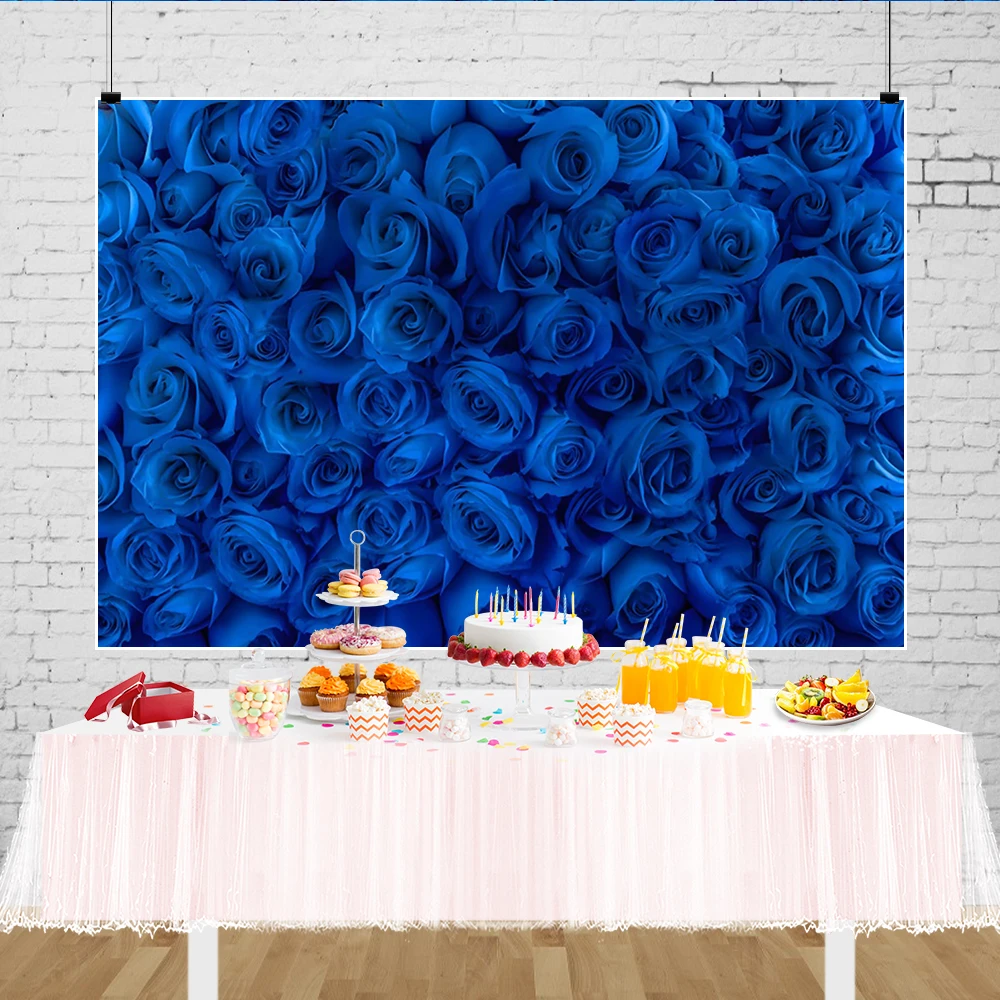 Laeacco Royal Blue Rose Flower Wall Photo Backdrop Bridal Shower Miss to Mrs Wedding Party Decor Portrait Photography Background