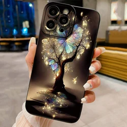 Glowing Butterfly Tree Pattern Shockproof Phone Case For iPhone 17 Air 16 15 14 13 12 11 Pro Max XR X XS 7 8 15 Plus SE2 Cover