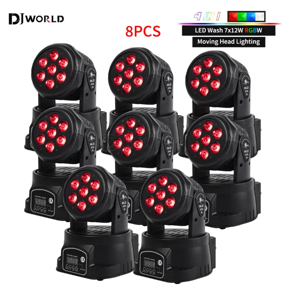 8PCS LED 7x12W Mini Moving Head Light RGBW 4IN1 Professional Stage Effect DMX Wash Light for Disco DJ Music Party Dance Club