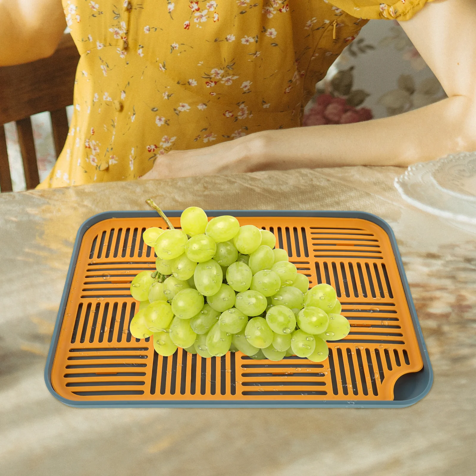 

Double Layer Drainage Tray Collapsible Plastic Fruit Vegetable Holder Kitchen Counter Top ganizer Dry Rack Blue Yellow