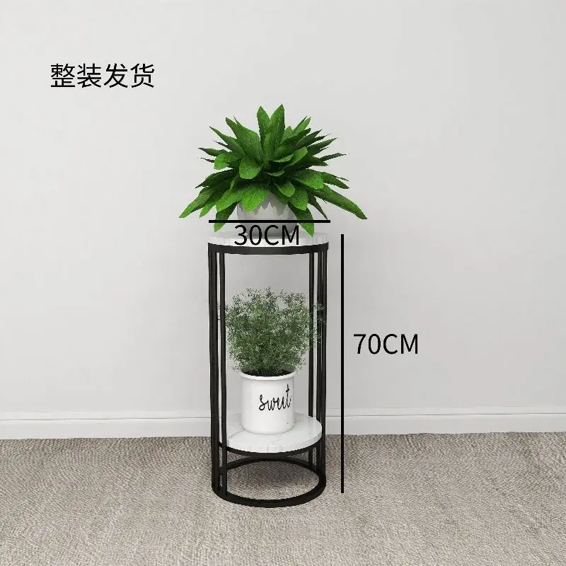 

Nordic light floor-to-ceiling flower stand, round marble shelf, green dill flower pot rack next to the TV cabinet