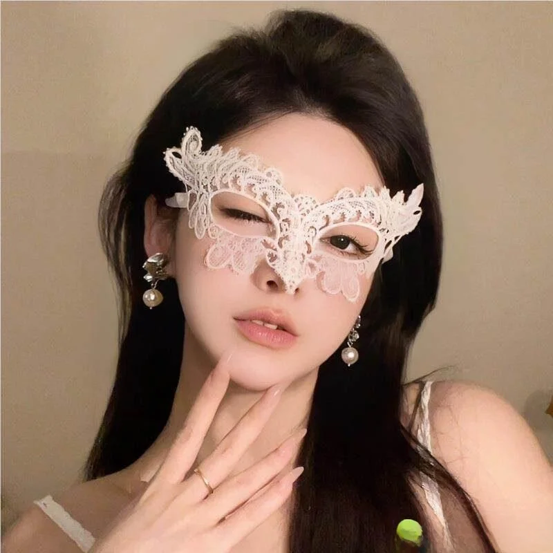 

White Flower Half Face Mask Women's Eye Cover Black Lace Mask Party Masquerade Costume Christmas Use Sweet Style L Code