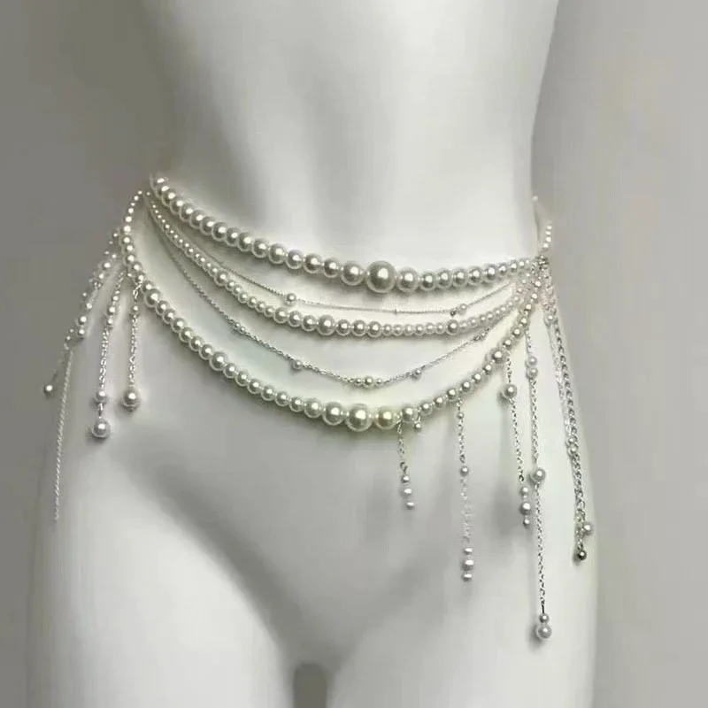 Elegant Retro Style Multi-layered Flower Tassel and Pearl Waist Chain; Perfect Gift for Ladies