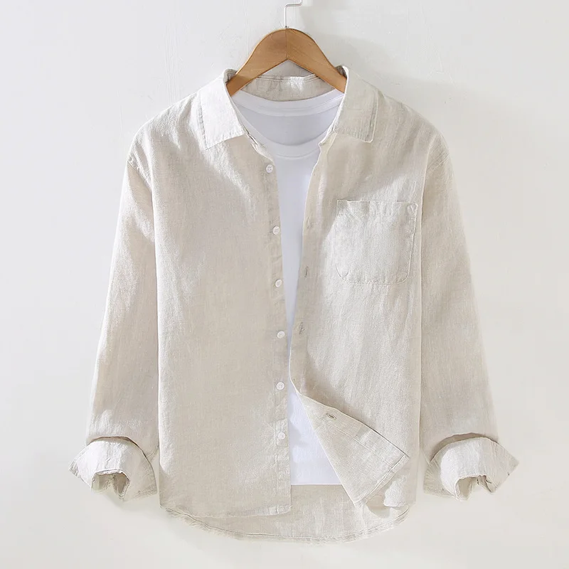 

Linen Shirt Men's Long-sleeved Thin Spring and Summer New Handsome Casual Cotton and Linen White