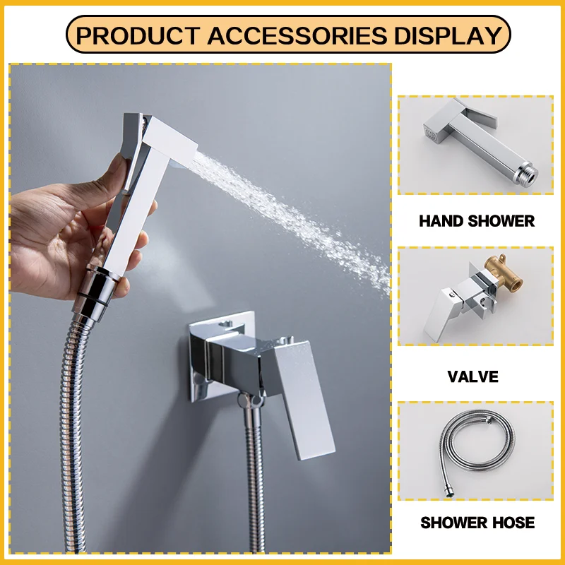 Square Spray Gun Brass Valve Hand-Held Toilet Bidet Hot And Cold Mixed Faucet Portable Shower Nozzle Self-Cleaning Sanitary Ware