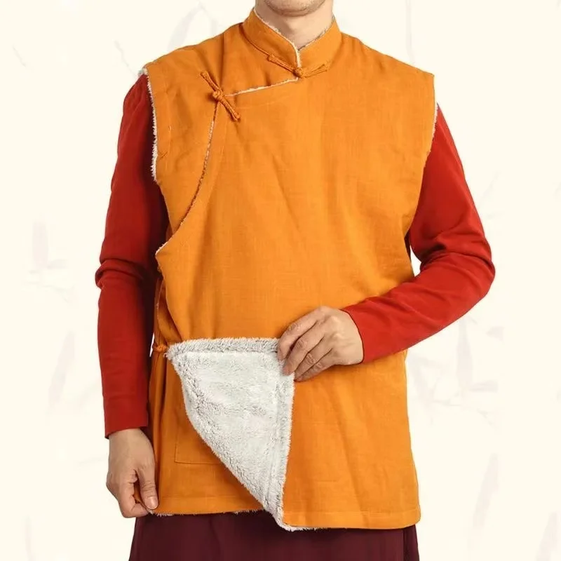 

Tibetan Style Coat Vest Men Women Thicken Velvet Sleeveless Tops Vintage Autumn Winter Tang Suits Zang Vest Male Pilgrimage