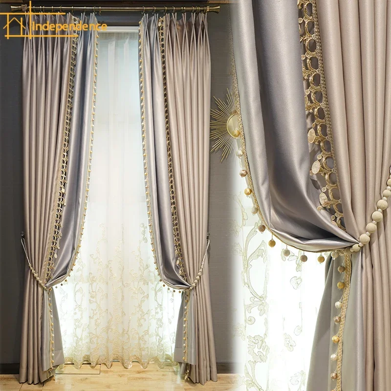 

French Luxury Pink Purple Lace Patched Curtains for Bedroom Living Room French Window Balcony Window Customized