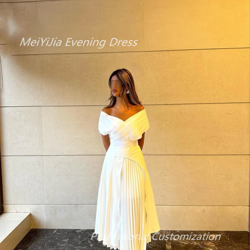 

Meiyijia Evening Dresses Crepe A-line Pleat Floor-Length Sleeveless V-Neck Elegant Morden-Style High quality السعود For Woman