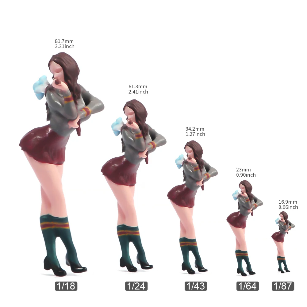 Painted Miniatures 1/18 1/24 1/43 1/64 1/87 Super Sexy Girl Wearing School Uniform Unpainted Figure Model Toys View Decoration