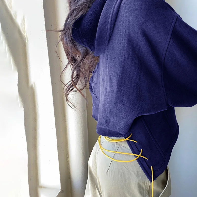 Fashion Letter Print Hoodie Women Casual Long Sleeve Hooded Back Bandage Sweatshirts Fishbone 2022 Fall Winter y2k Tops Cotton