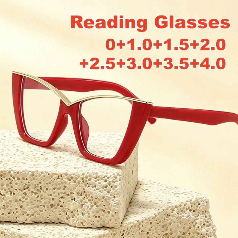 2026 New Retro Cat-Eye Presbyopia Glasses for Women Blue Light Blocking High-Definition Large-Frame Fashion Farsighted Glasses