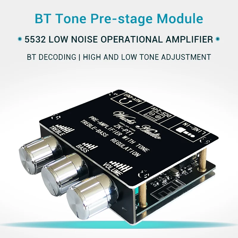 ZK-PT1 Bluetooth 5.0 decoder board two-channel stereo low noise high and low tone preamp module