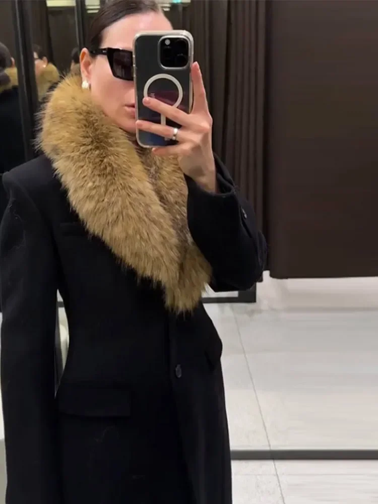 Cappotti lunghi in misto lana da donna Collo in pelliccia Nuove giacche Capispalla moda ingombranti in vita Inverno Donna elegante Abbigliamento casual quotidiano