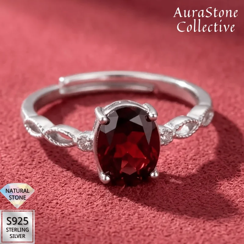 1pce 7×9mm Natural Garnet Ring, S925 Sterling Silver Ring | Y2K Style | Halloween, Black Friday, Thanksgiving Gifts 676